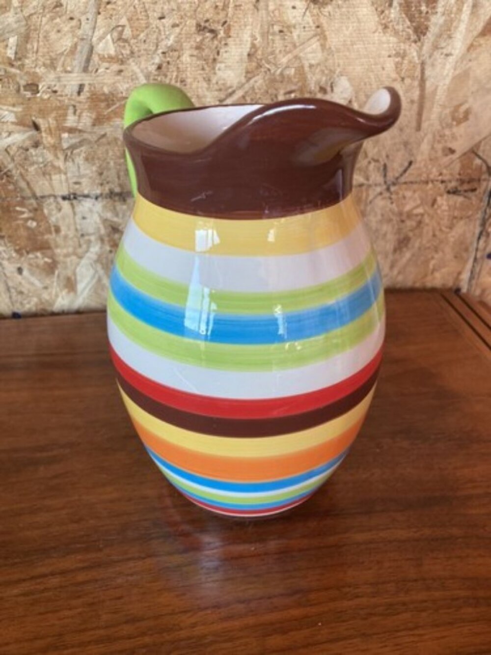 Striped Multicolor Ceramic Pitcher - Picture 4 of 10